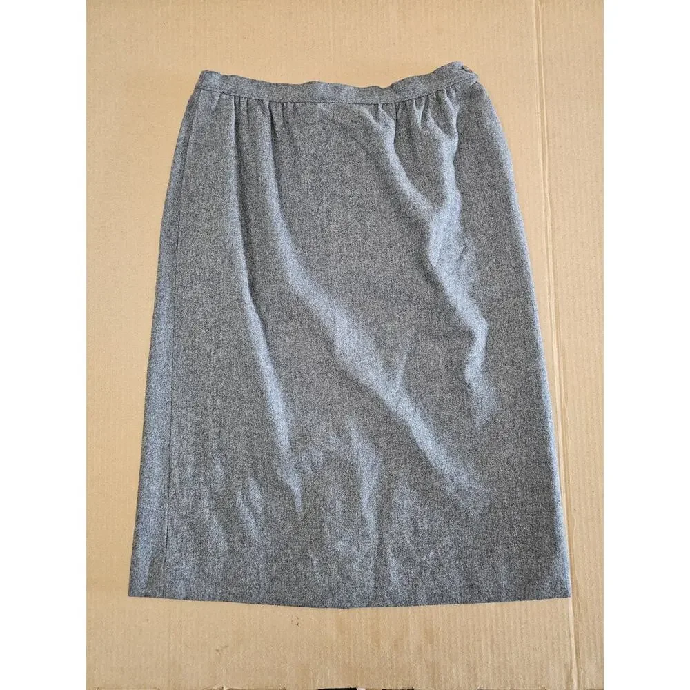 Vintage PENDLETON Size 14 Gray Herringbone Pleated Midi Wool Skirt USA Made